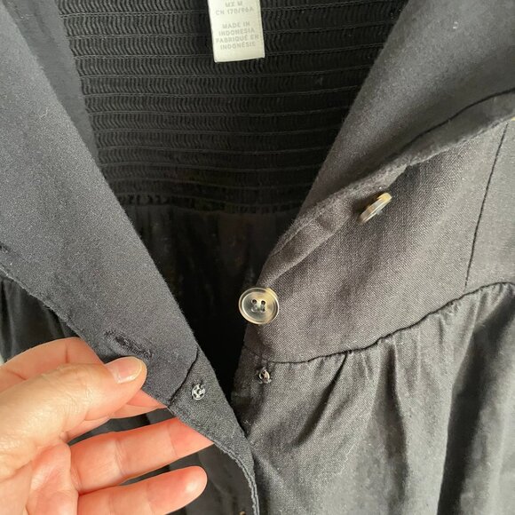 H&M Black Linen Cotton Blend Buttons Dress Midi Smocked, Women's Medium, Flaw - Picture 6 of 16